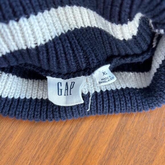 GAP 24/7 Split Hem Turtleneck Sweater Navy White Striped Cottage Sailing Size XL - Picture 3 of 9